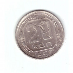 Moneda Rusia Urss 20 kopecks / copeici 1957, lovita si un pic deformata, curata
