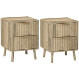 HOMCOM Lot de 2 noptiere cu 2 sertare canelate pentru cameră de dormit, sufragerie, 40 x 40 x 53 cm, stejar | Aosom Romania