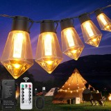Lumini de exterior cu LED pe fir, alimentare cu baterie, 9 m, 12&times;64 becuri, reincarcabil prin USB, 5000mAh, temporizator, etanș IP64 &ndash; alb cald