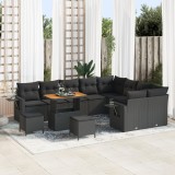 Set canapea grădină vidaXL 12 piese cu perne Negru Ratan Poliratan Acacia