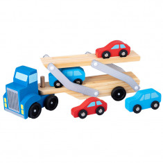 Camion transportator din lemn cu 4 masinute foto