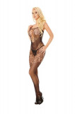 Bodystocking, plasa neagra semitransparent cu model, S-L