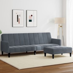 vidaXL Canapea extensibilă cu taburet, 2 locuri, gri &icirc;nchis, catifea