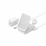 STATIE incarcare wireless Anker &quot;MagGo&quot; 15W, 3-in-1, 3 x wireless, incarca simultan telefon, casti si smartwatch Apple, alb, &quot;B25M1321&quot; (timbru verde