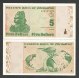 Zimbabwe 5 Dolari 2009 UNC, Bancnota Originala P-93, Africa, NeCirculata