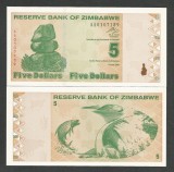 ZIMBABWE 5 DOLLARS DOLARI 2009 UNC [1] P- 93 , necirculata