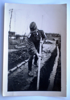 P.097 FOTOGRAFIE RAZBOI WWII OFITER TRUPE RAD REICHSARBEITSDIENST 9,5/6,5cm foto