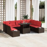 vidaXL Set de canapele pentru grădină cu pernă 10 pcs maro și roșu 3349250