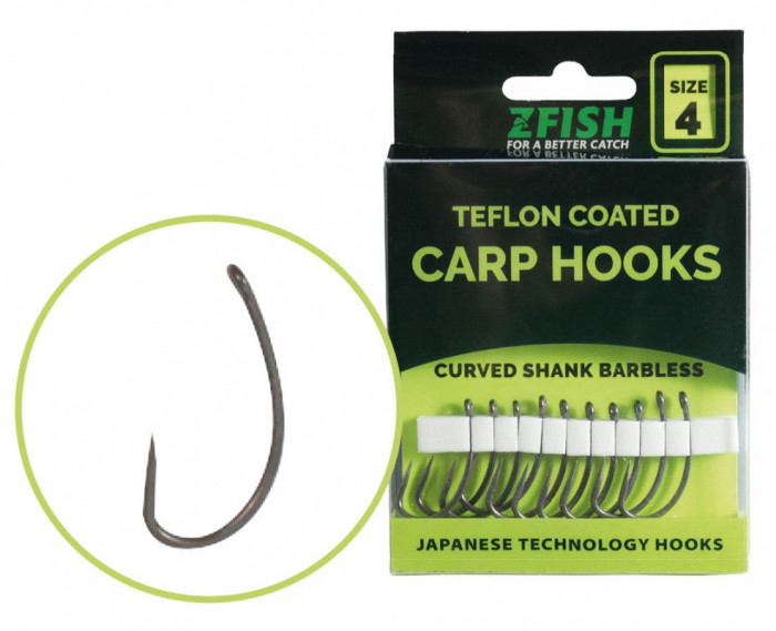 Zfish Teflon Hooks Curved Shank Barbless 6