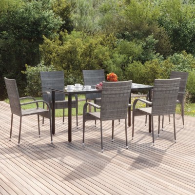 vidaXL Set mobilier de grădină, 7 piese, gri, poliratan 3156665 foto