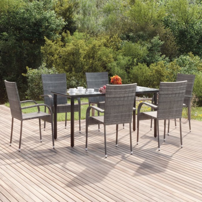 vidaXL Set mobilier de grădină, 7 piese, gri, poliratan 3156665