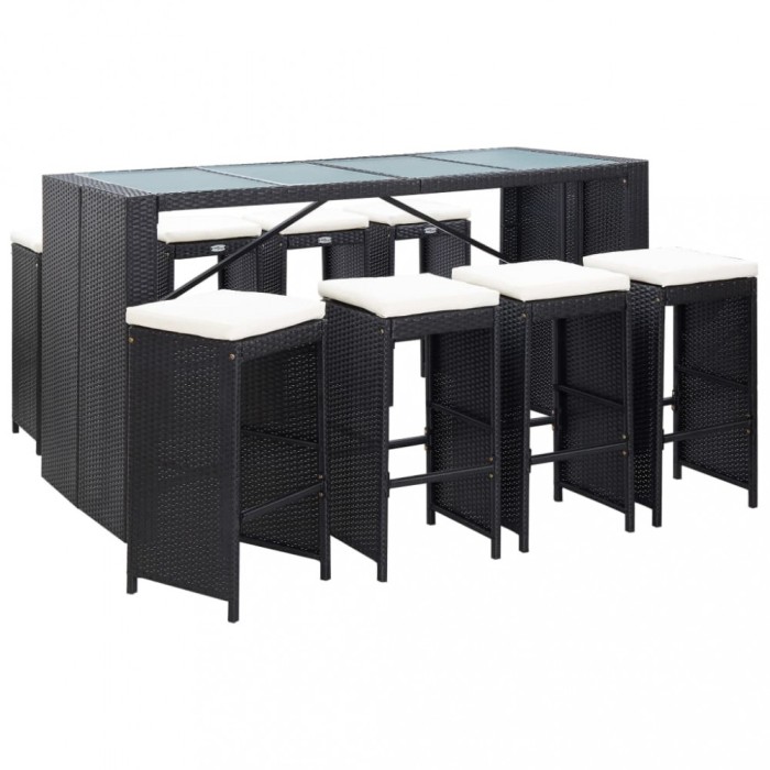 Gossi set mobilier de bar de exterior, negru, poliratan