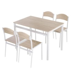 Masa pentru sufragerie/bucatarie + 4 scaune, MDF, metal, maro si alb, 105x65x76.5 cm foto