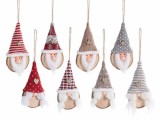 Cumpara ieftin Set 8 ornamente brad Craciunite, Mos Craciun lemn textil multicolor cm 7 x 14 H