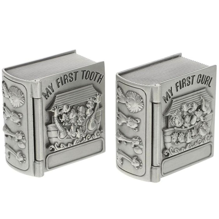 Set 2 cutiute antimoniu Pufo Little Child pentru prima suvita si primul dintisor, 4 cm