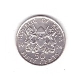 Moneda Kenya 50 cents/centi 1974, stare foarte buna, cu luciu, Africa, Cupru-Nichel