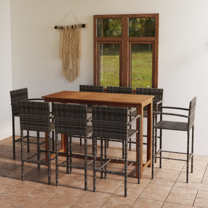 vidaXL Set mobilier bar de grădină, 9 piese, gri