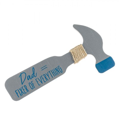 Decorațiune Lemn, Ciocan Gri/Albastru, Dimensiuni 19.3x10cm, Mesaj &amp;quot;Dad = Fixer of Everything&amp;quot; foto