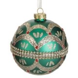 Glob Ornament de Crăciun din Sticlă Verde cu Glitter Auriu, CMCLASS