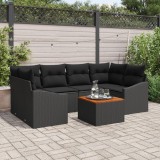 Gossi set de canapea de gradina cu 7 piese si perne negru poliratan acacia