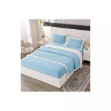 Cumpara ieftin Lenjerie Crosetata cu Blanita, 4 Piese, cu Elastic Pentru Pat Dublu, Albastru Deschis - PUC101