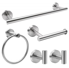 Set accesorii baie Brius&trade;, 5 piese, bara pentru prosoape/suporturi pentru halate/inel pentru prosoape de mana/suport pentru role de toaleta, montare p