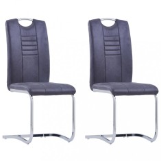 vidaXL Scaune de bucătărie consolă, 2 buc., gri, piele &icirc;ntoarsă eco 281785