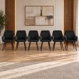 Cumpara ieftin Set 6 scaune tip fotoliu bucatarie/living, Artool, Nana, catifea neagra, picioare metal negru, 54x61x83.5 cm