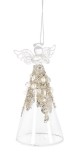 Set 6 ornamente brad Craciun Ingeri sticla transparenta aurie sampanie &Oslash;7x14,5h