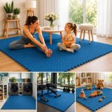 Covoraș modular puzzle, 4 buc, Albastru, 61,5x61,5x1,2 cm, CMCLASS
