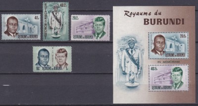 DB1 Burundi 1966 J. F. Kennedy 4 v. + SS MNH foto