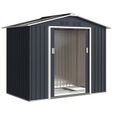 Outsunny Magazie de grădină metalică 2,77 m&sup2;, 213 x 130 x 185 cm cu fundație, uși culisante, gri &icirc;nchis | Aosom Romania