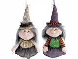 Set 2 figurine Vrajitoare Halloween Befana textil multicolor cu recipient dulciuri cm 20 x 34 H
