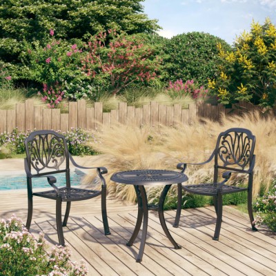 vidaXL Set mobilier bistro, 3 piese, negru, aluminiu turnat 3070566 foto