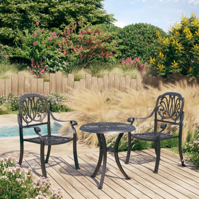 vidaXL Set mobilier bistro, 3 piese, negru, aluminiu turnat 3070566