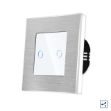 Intrerupator dublu touch cap-scara din sticla alba, rama aluminiu Luxion