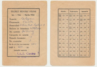 ROMANIA 1952 Cartela pentru paine fostul presedinte al Tribunalului Sibiu foto