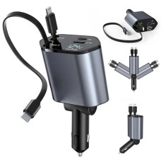 Incarcator rapid auto 4-in-1 cu cablu extensibil de 80cm foto