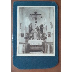 Fotografie pe carton, altar biserica catolica, perioada interbelica