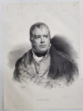 WALTER SCOTT , SCRIITOR SCOTIAN , LITOGRAFIE , DESEN de MAUZAISSE , litografiat de C. MOTTE , 1826