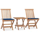 vidaXL Set mobilier exterior pliabil cu perne, 3 piese, lemn masiv tec 3063208
