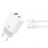 Incarcator Retea Cu Cablu Lightning XO Design CE12, 20W, 3A, 1 x USB-A - 1 x USB-C, Alb, Apple