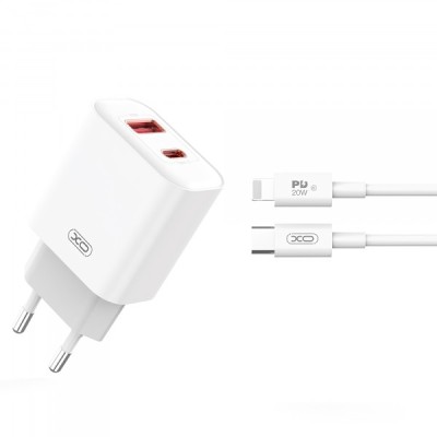 Incarcator Retea Cu Cablu Lightning XO Design CE12, 20W, 3A, 1 x USB-A - 1 x USB-C, Alb foto