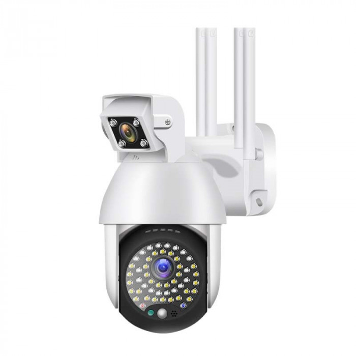 Camera Supraveghere IP PTZ Techstar&reg; P18D, Camera Duala, Wireless, 320&deg;, 1080p, IR+LED, Exterior, ONVIF, NVR, Senzor Miscare, Alarma