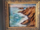 LIMOGES tablou PEISAJ UNIC semnat PIERRE BONNET pictat manual in EMAIL de colectie FRANTA. Waves crashing against the rocky coastline