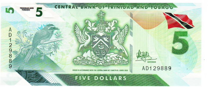 Trinidad &amp; Tobago 5 Dolari 2020 Polimer Seria AD129889