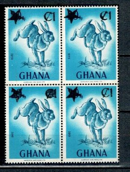 Ghana 1983 - Iepure, fauna, supratipar, bloc de 4 neuzat foto