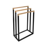 Suport din bambus cu 3 spatii pentru prosoape 45 x 21 x 76 cm, cadru metalic negru