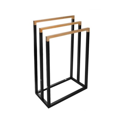 Suport din bambus cu 3 spatii pentru prosoape 45 x 21 x 76 cm, cadru metalic negru foto