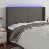 VidaXL Tăblie de pat cu LED, gri, 203x16x118/128 cm, piele ecologică